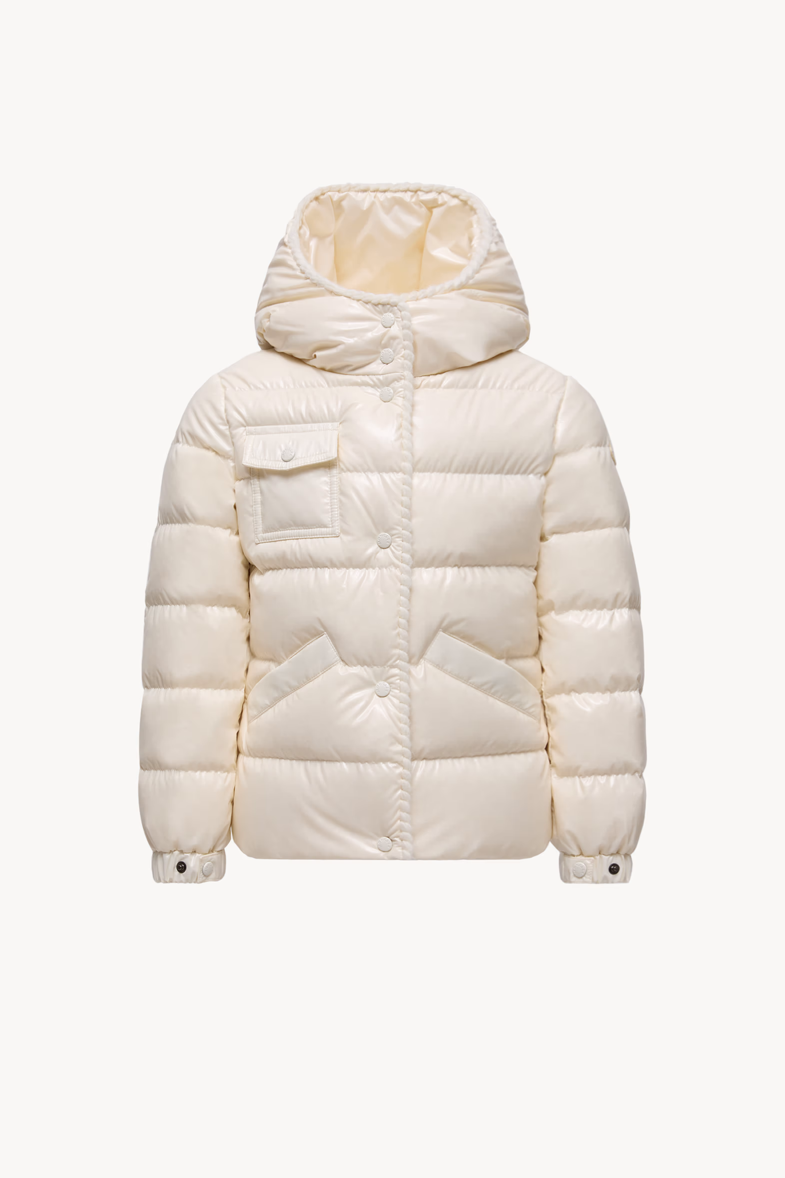 Glareins Braided Trim Hooded Down Jacket Girl White Moncler 0